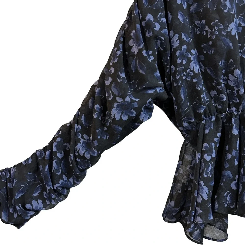 MISA Los Angeles Kesara Top XS Navy Floral Peplum Blouse NWOT Cropped - Picture 4 of 12
